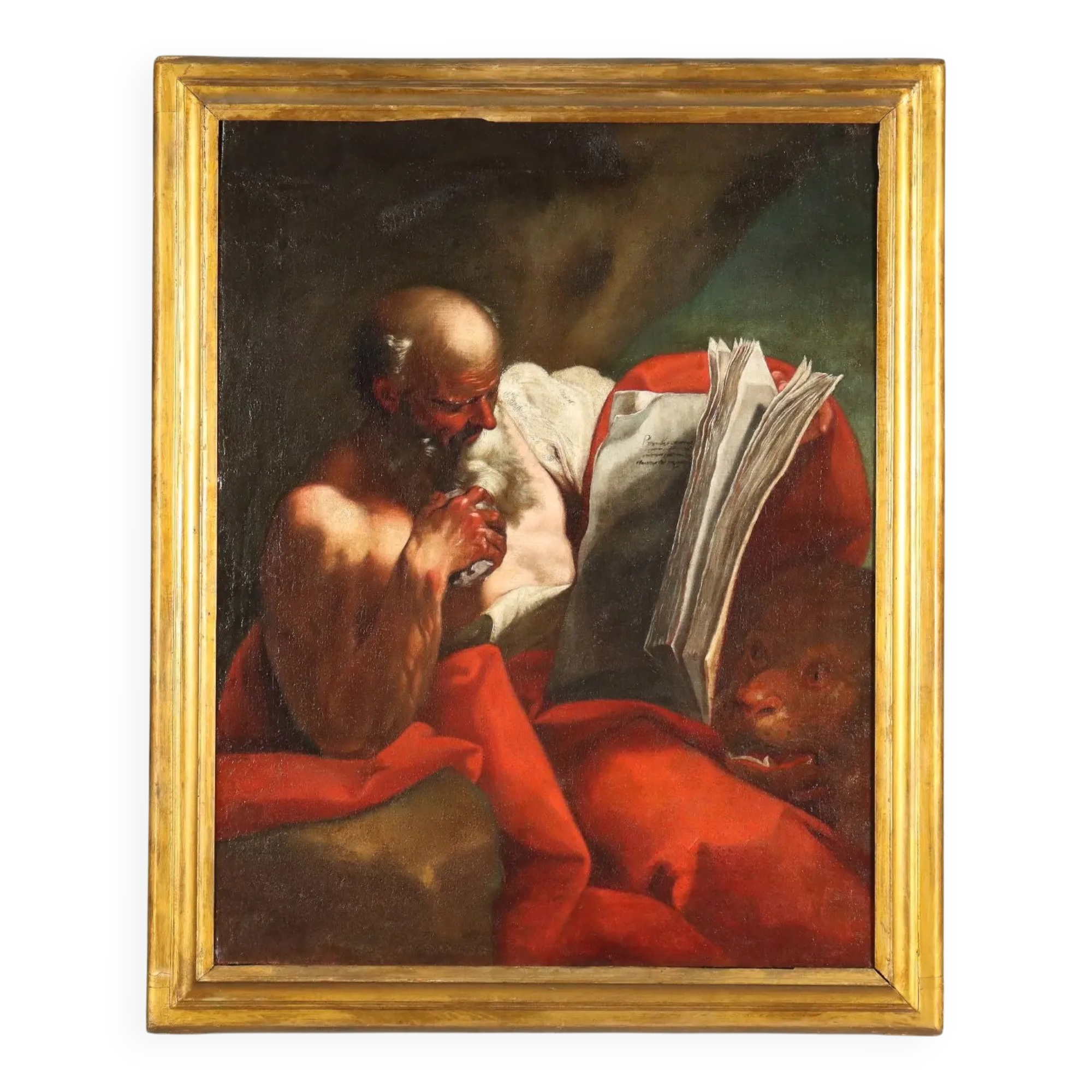 Ancient painting of Saint Jerome, oil on canvas, Italy 17th century.