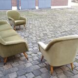 Ensemble de fauteuils Danois club organique années 50 Vert tendre glacé