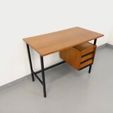 Vintage modernist desk in wood and black metal from the 60s