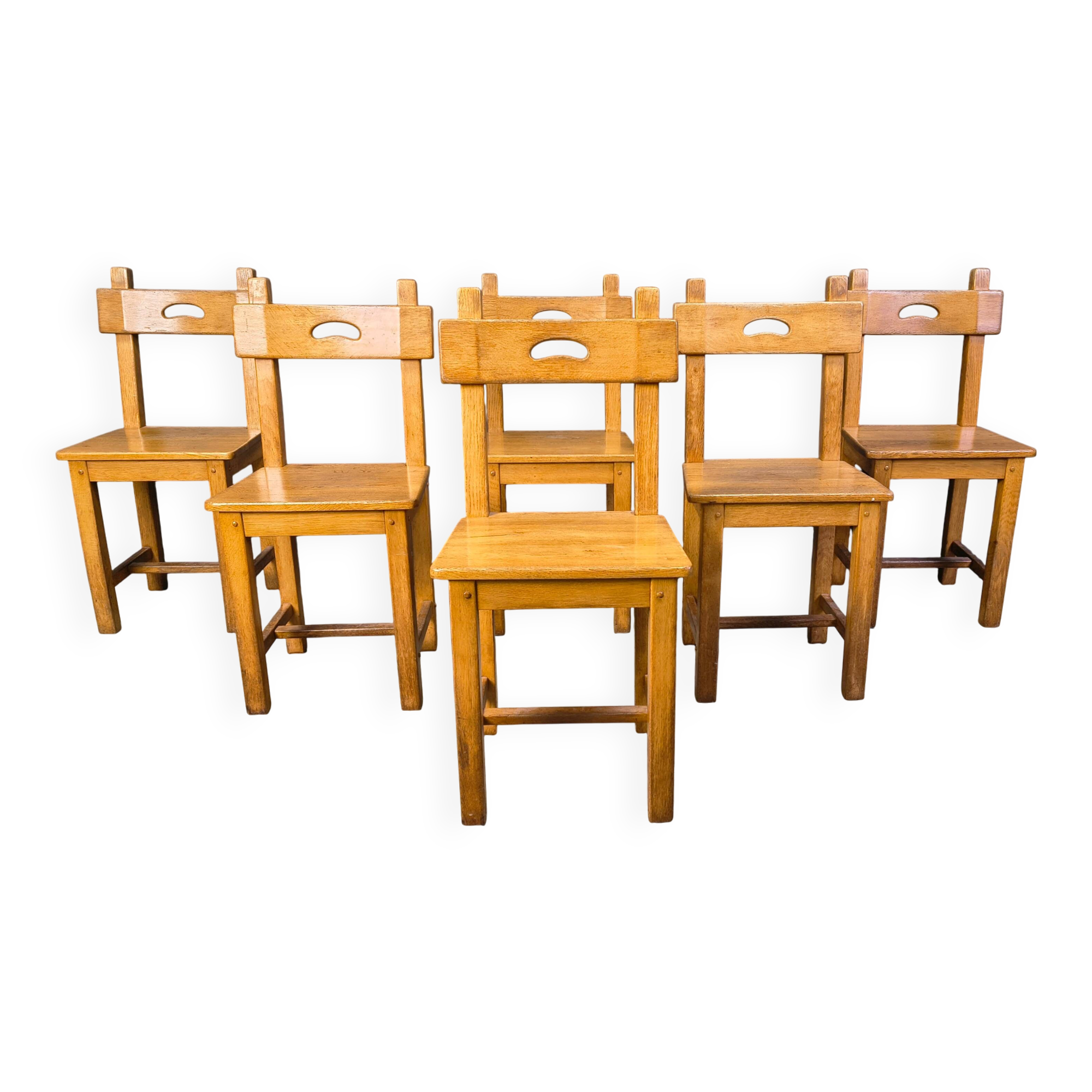 Set of 6 Spanish rustic dining chairs, 1960s