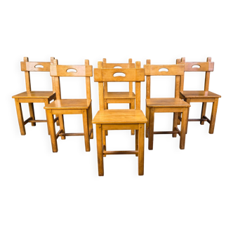 Set of 6 Spanish rustic dining chairs, 1960s