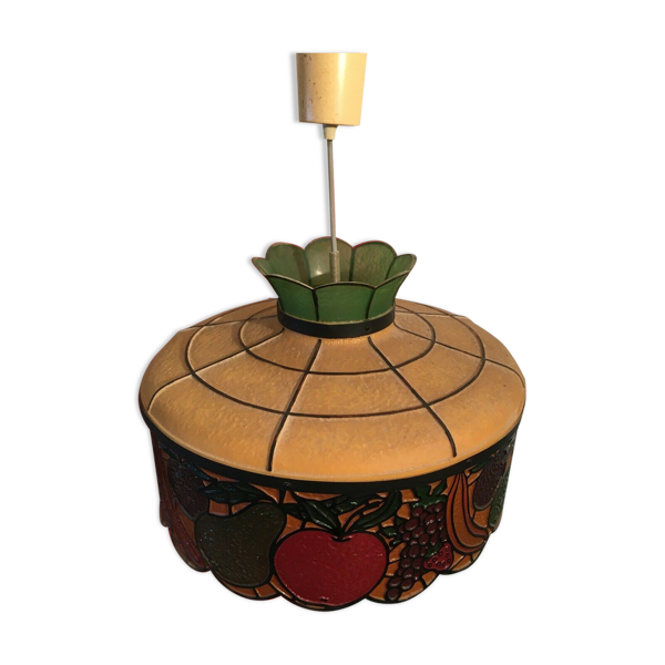 Suspension luminaire vintage en composite décor fruit