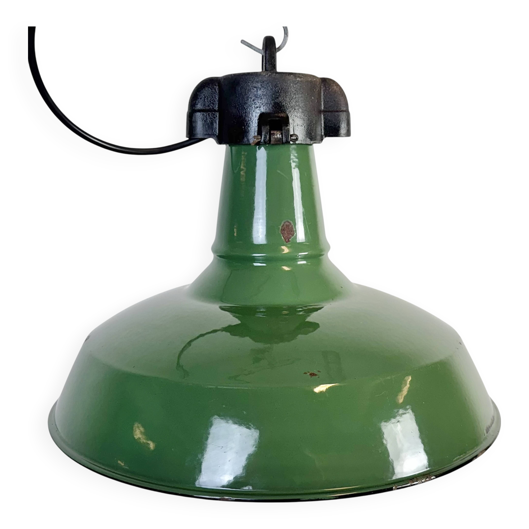 Industrial Green Enamel Factory Pendant Lamp, 1960s