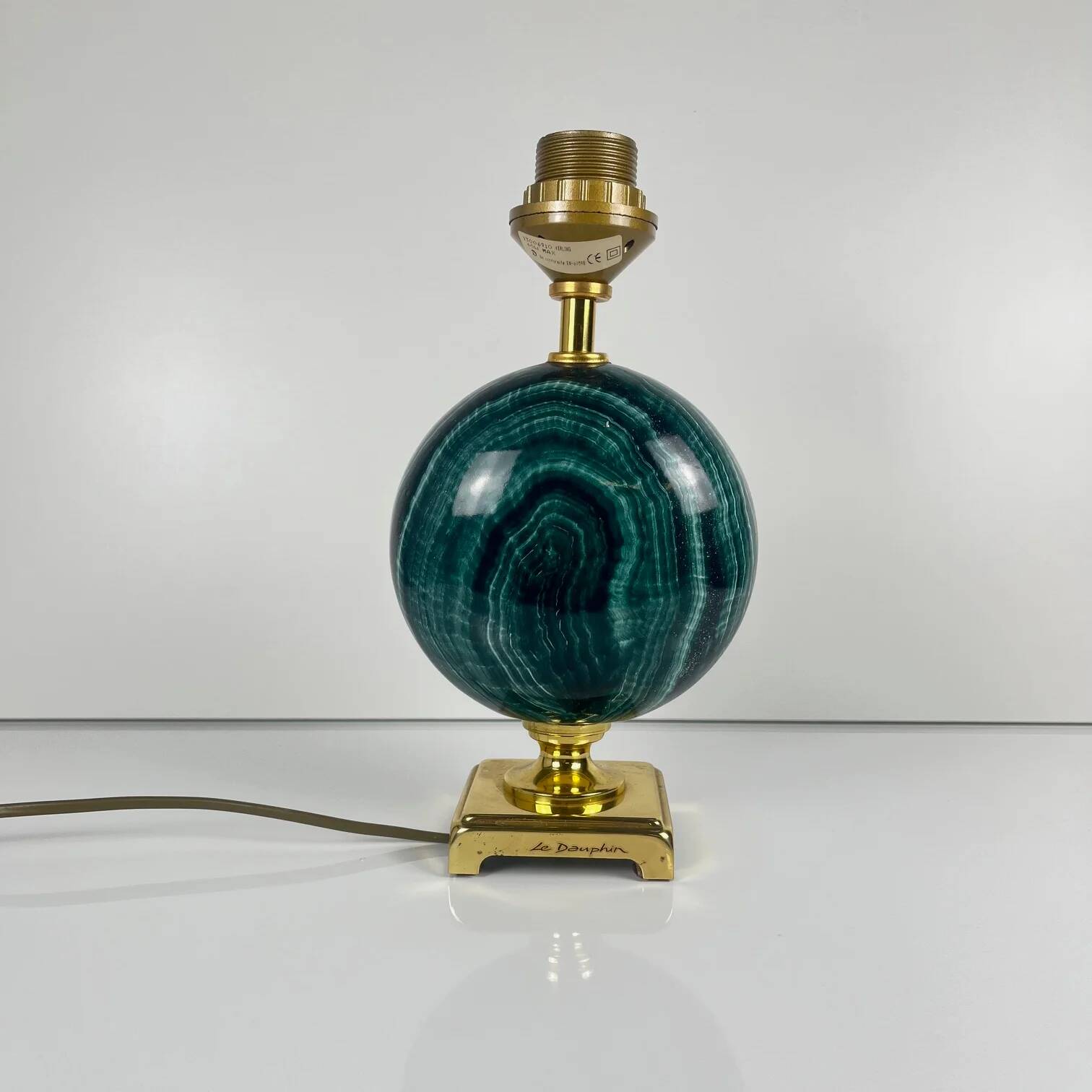 Table lamp Maison Le Dauphin in brass and green malachite imitation, 1980.