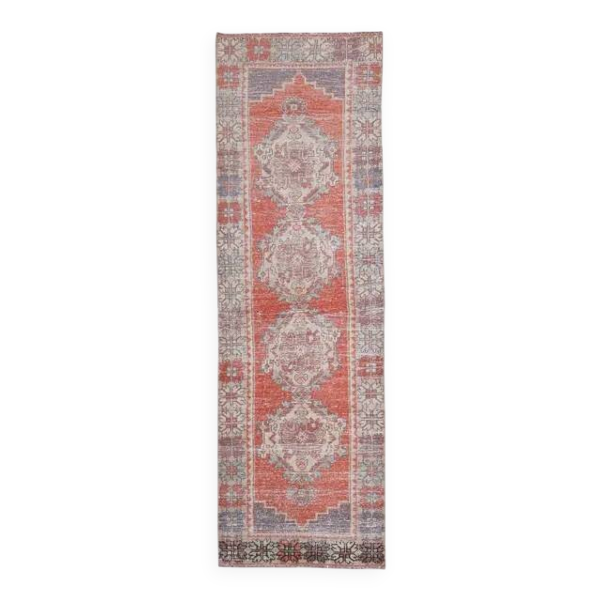 Vintage Turkish Oushak Handmade Wool Cotton Red Runner 85x277