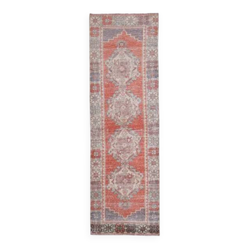 Vintage Turkish Oushak Handmade Wool Cotton Red Runner 85x277