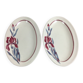 Ramekin x 2 Oval dish Old Model Iris Fleurs French manufacture signed Sarreguemines
