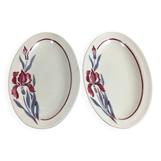 Ramekin x 2 Oval dish Old Model Iris Fleurs French manufacture signed Sarreguemines