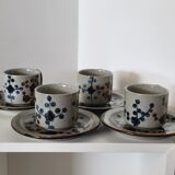4 tasses et soucoupes en grès émaillé