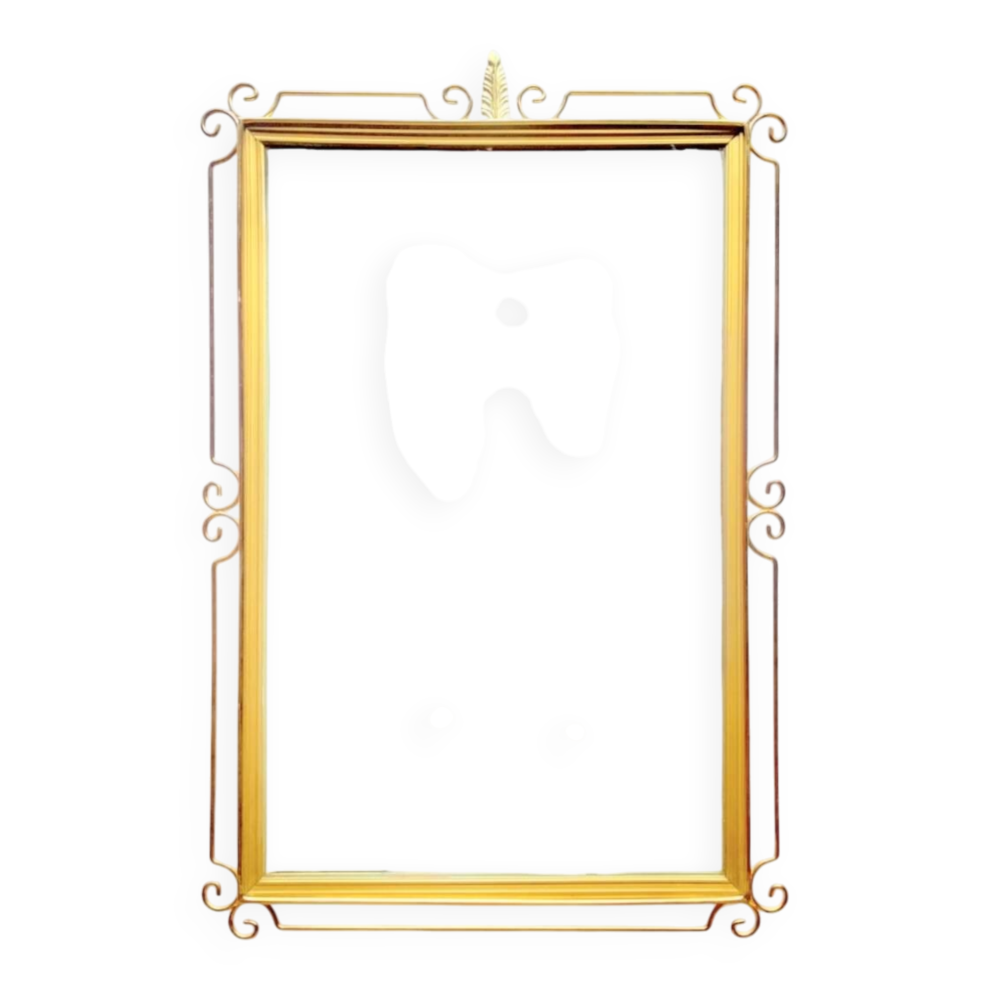 Hollywood Regency Gold Brass Wall Mirror - 70 x 46 cm