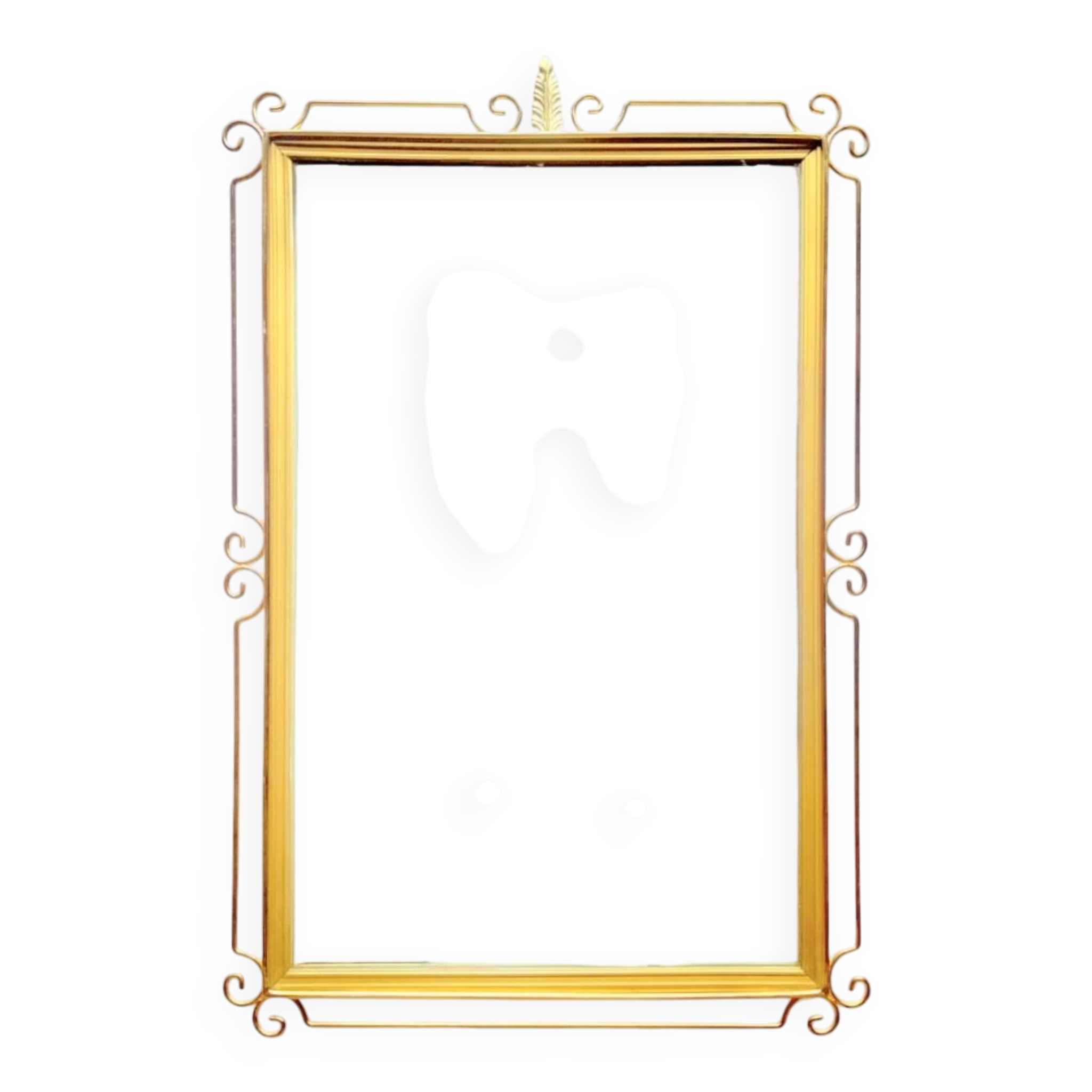 Miroir mural Hollywood Regency en laiton doré - 70 x 46 cm