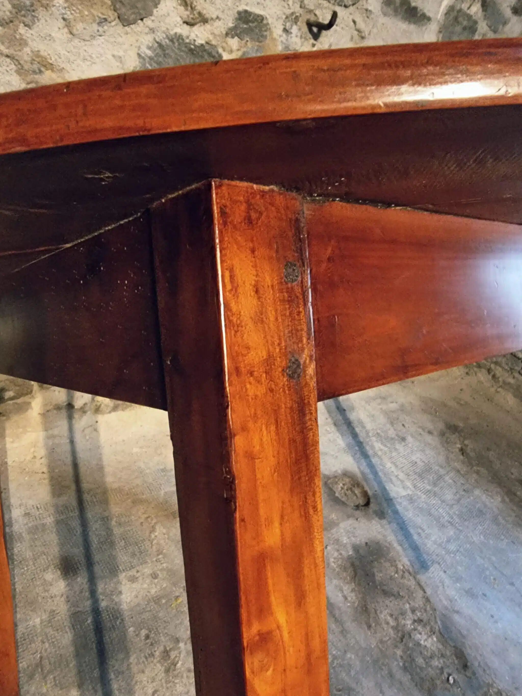 Vintage French round dining table in cherry wood, circa 1920.