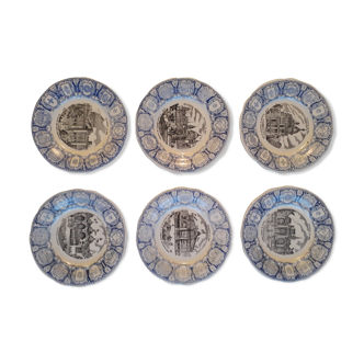 Set of 6 talking plates "Exhibition of 1889" - Earthenware from CREIL & MONTEREAU