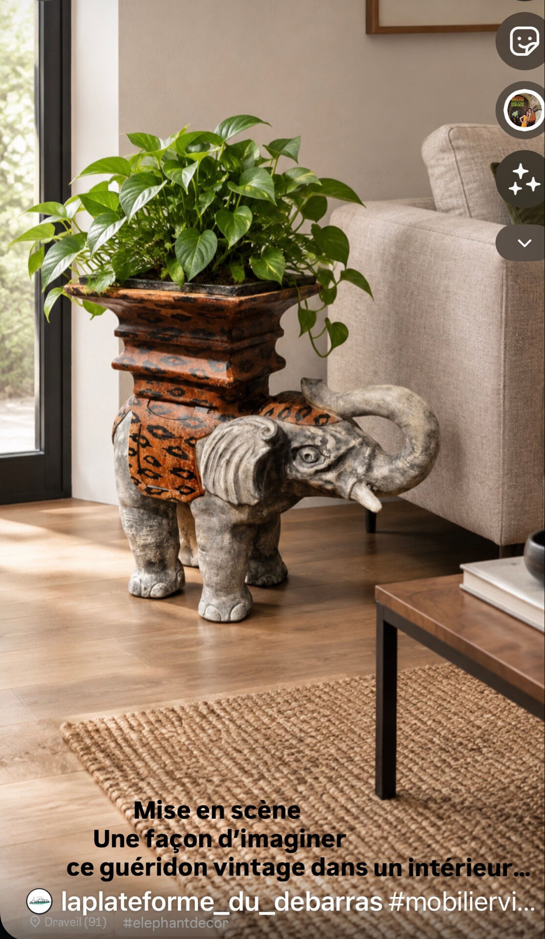 Elephant side table – leopard pattern – Jansen style 1970