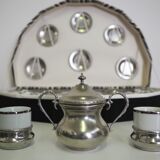 Silver and tin coffee set, 1970s, set of 25