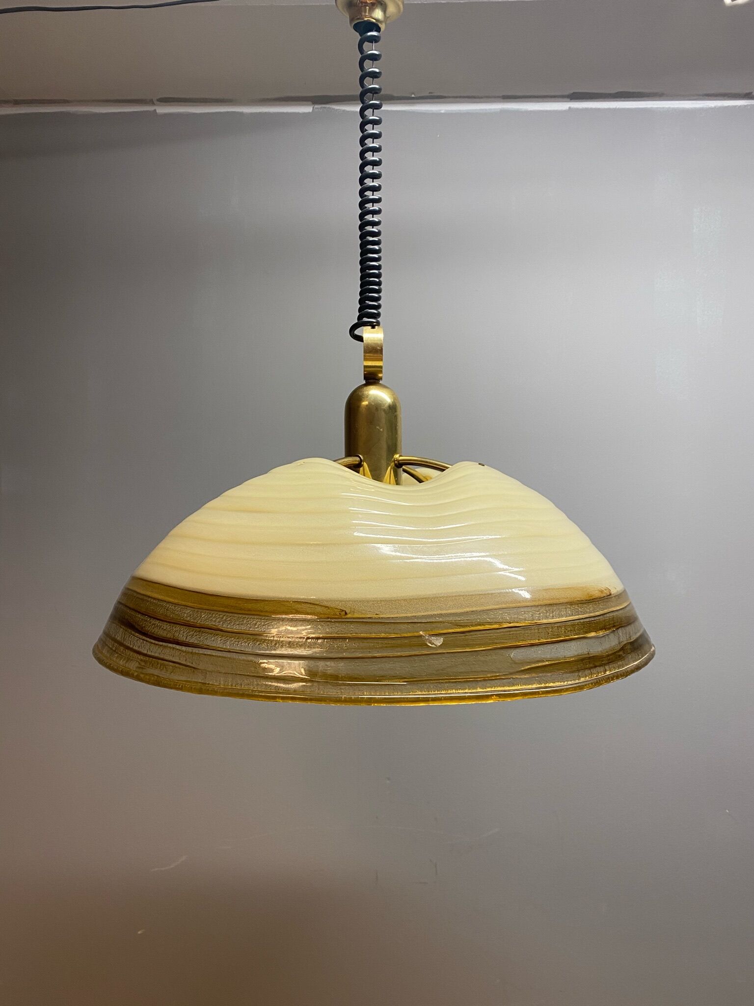 Duża okrągła lampa wisząca regulowana vintage italy 60'