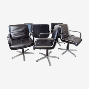 6 chaises de Wilkhahn Delta en cuir par Delta Design