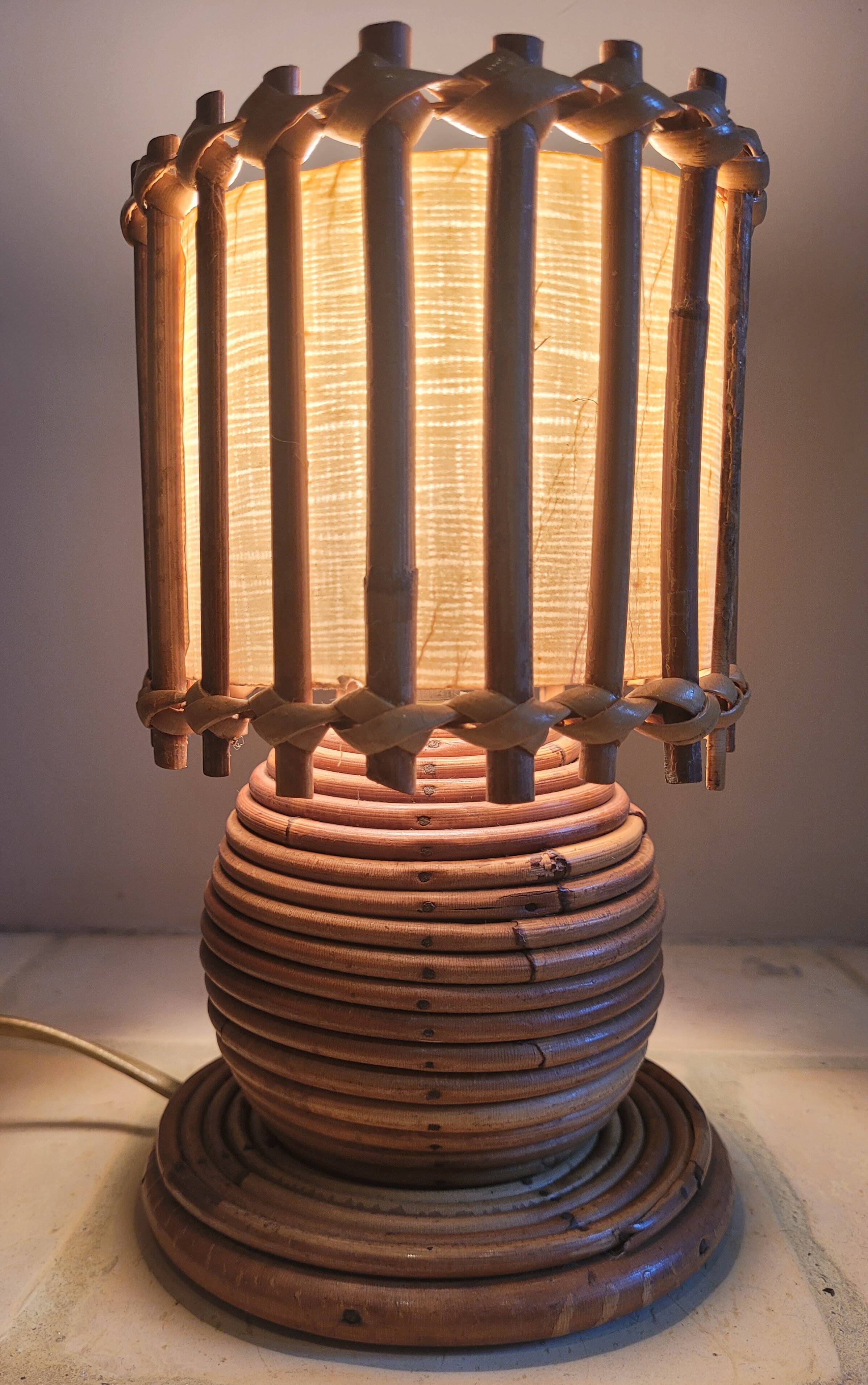 Old vintage Louis Sognot rattan lamp from the 50s and 60s