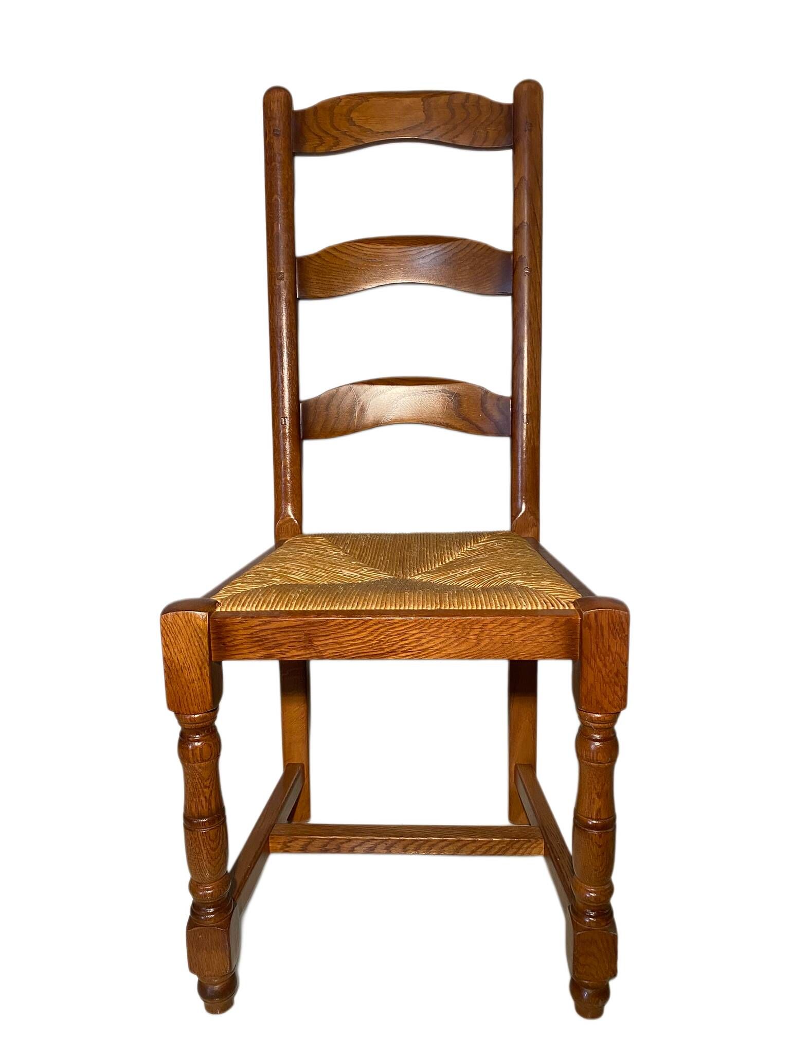 Set of 6 solid wood chairs with straw seats - Rustic style