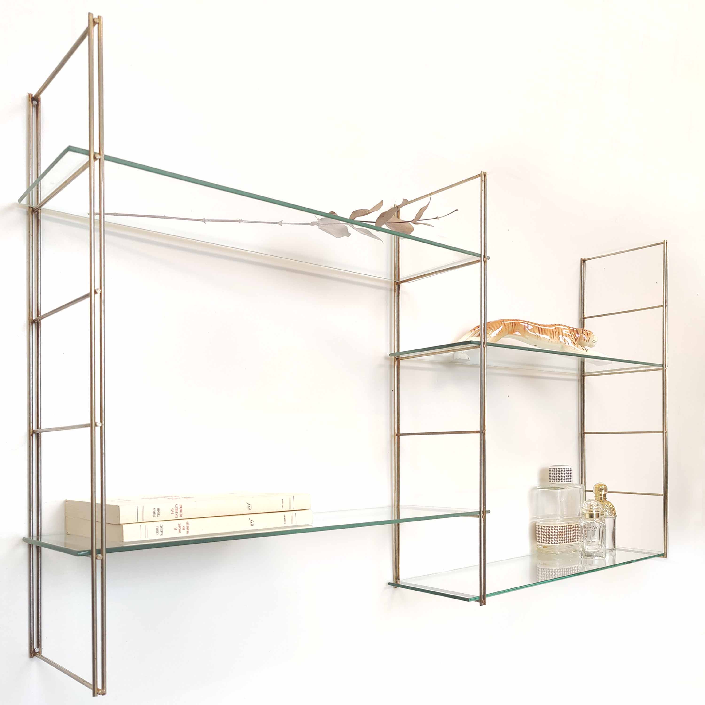 Metal and glass wall shelf