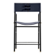Timeless bar stool with a navy blue leather backrest and black metallic rubber.