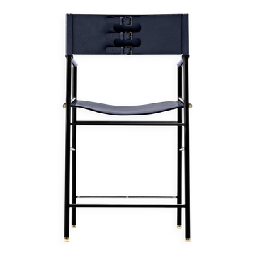 Navy blue leather and black metallic rubber stool