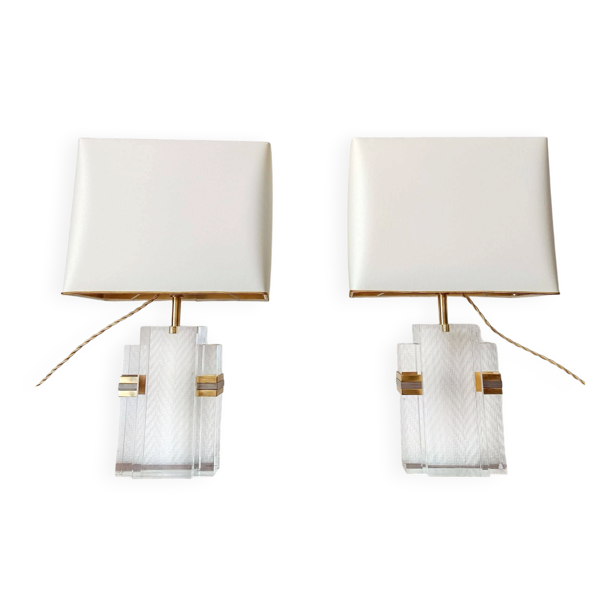 Pair of plexiglass lamps Hollywood Regency 1970