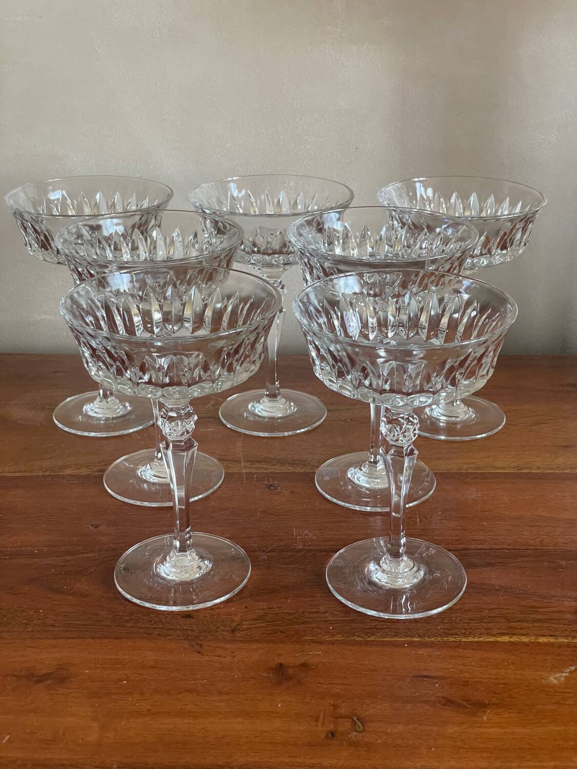 7 crystal champagne coupes from Arques