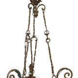 Chandelier wrought iron chandelier three bulbs with leaf flowers and glass lampshades
