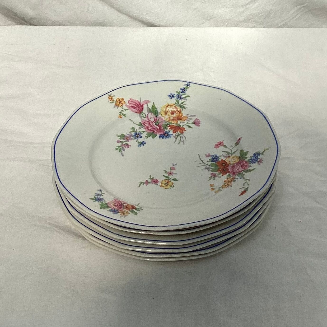 Set of six vintage Limoges dessert plates stamped