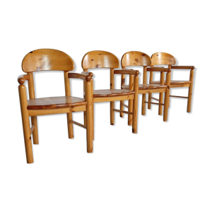 Fauteuil de salle à manger brutaliste en bois de pin par Rainer Daumiller pour Hirtshals Savvaerk années 1980, ensemble de 4