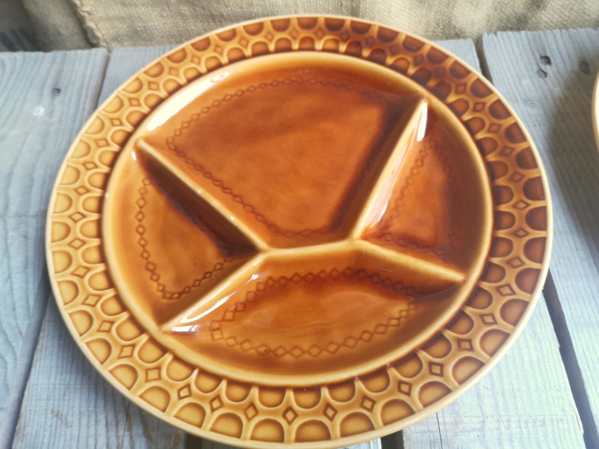 8 old ceramic fondue plates coloured Sarreguemines