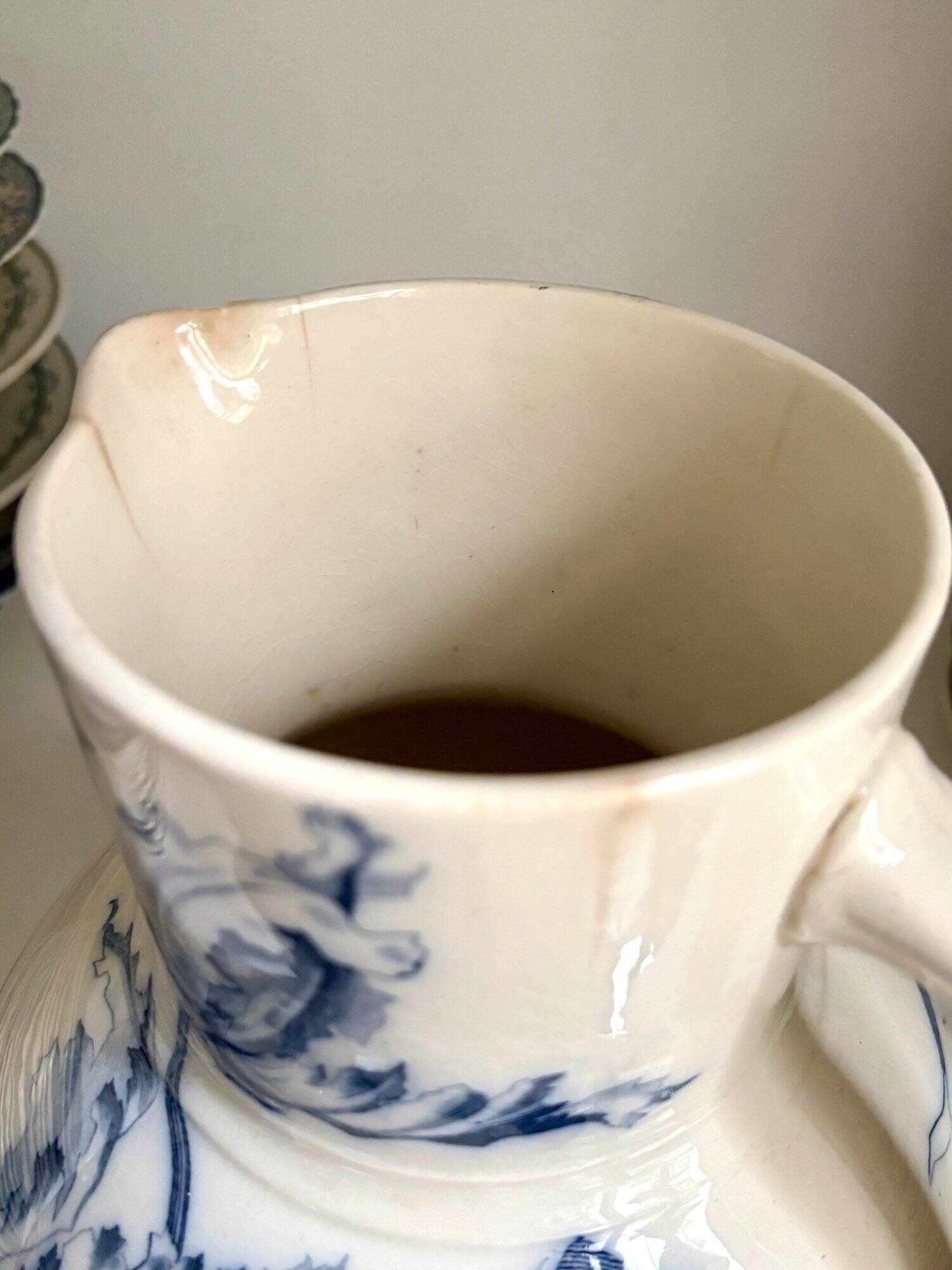 Sarreguemines pitcher, iron earthenware jug, "Narcissus" service
