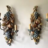 Pair of wooden wall lights, Italy 1950s