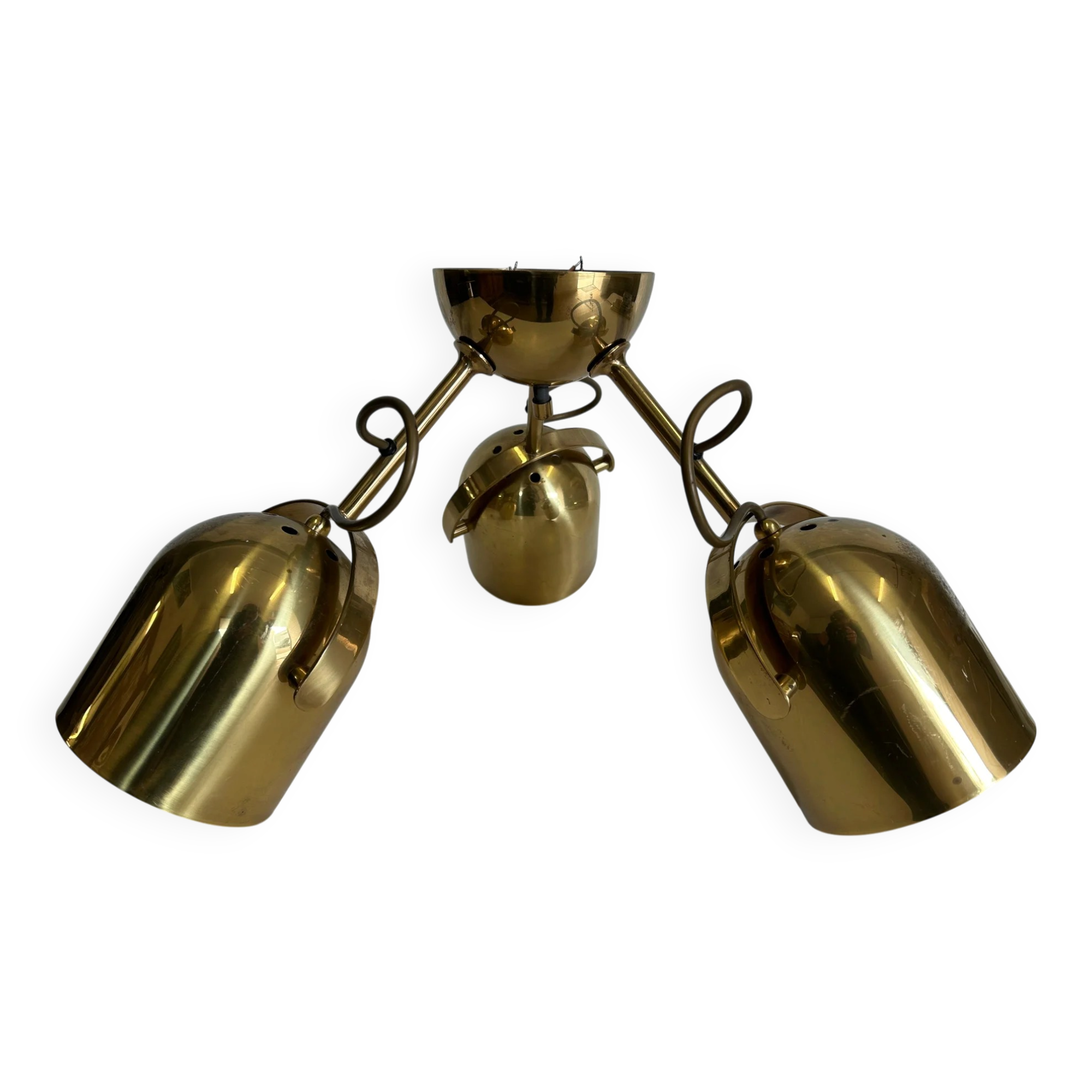 Brass ceiling light with 3 adjustable spotlights by Florian Schulz, Germany, 1970s