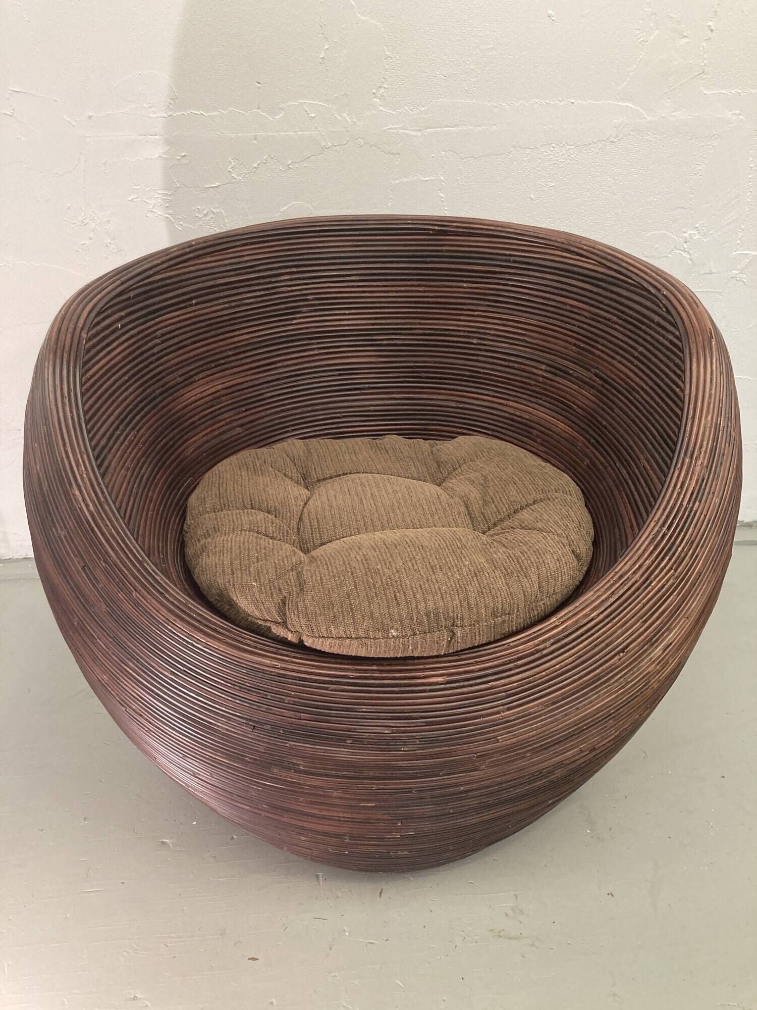 Vintage pencil or split reed rattan bamboo wicker egg pod chair