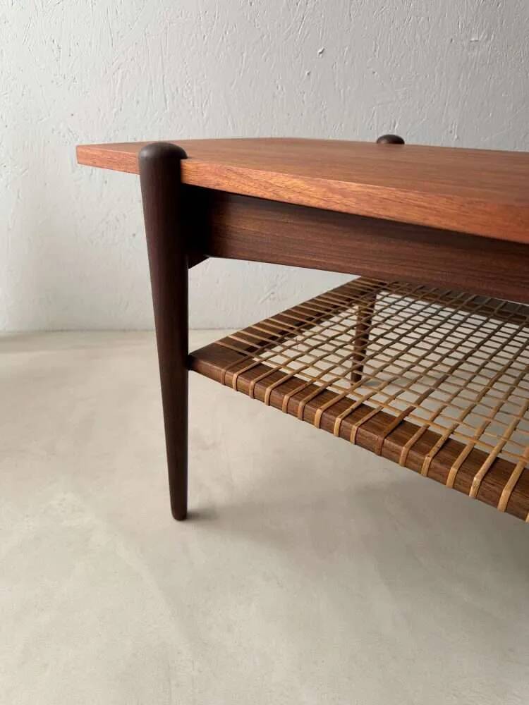 Vintage Creafort coffee table 1960s teak with rattan magazine shelf