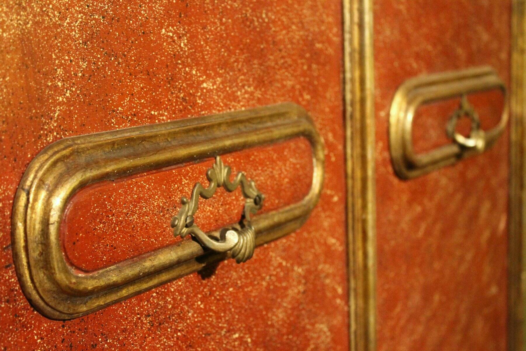 20th Century Italian Faux Red Porphyry Lacquered and Gilt Framed Wood Door