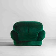 Pair of plump lounge fauteuils in green velvet, Italy 1970s
