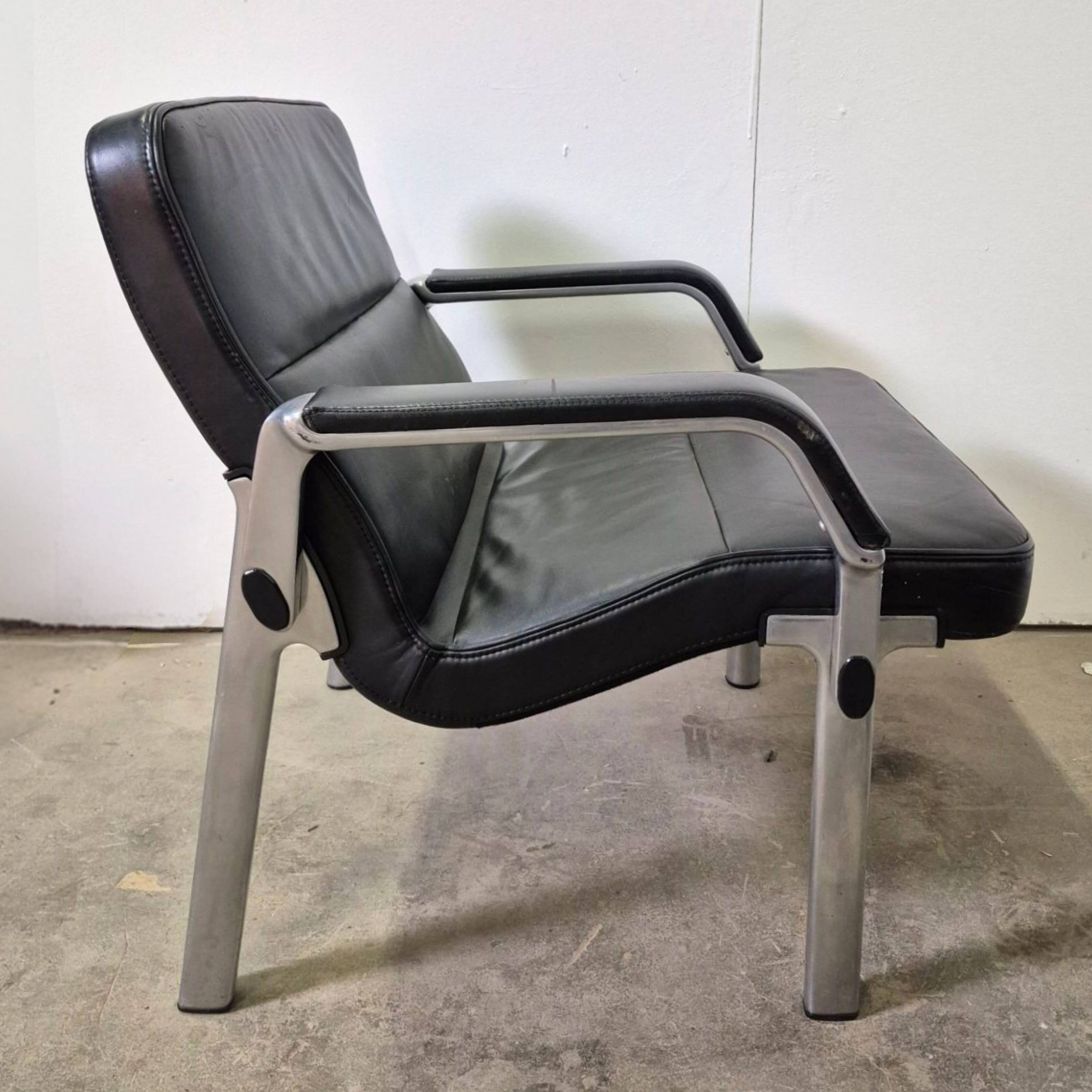 Postmodern black leather seating group, Germany 1980s