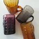 Set of 4 coloured pressed glass mugs, vintage style.