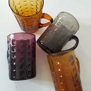 Set of 4 coloured pressed glass mugs, vintage style.