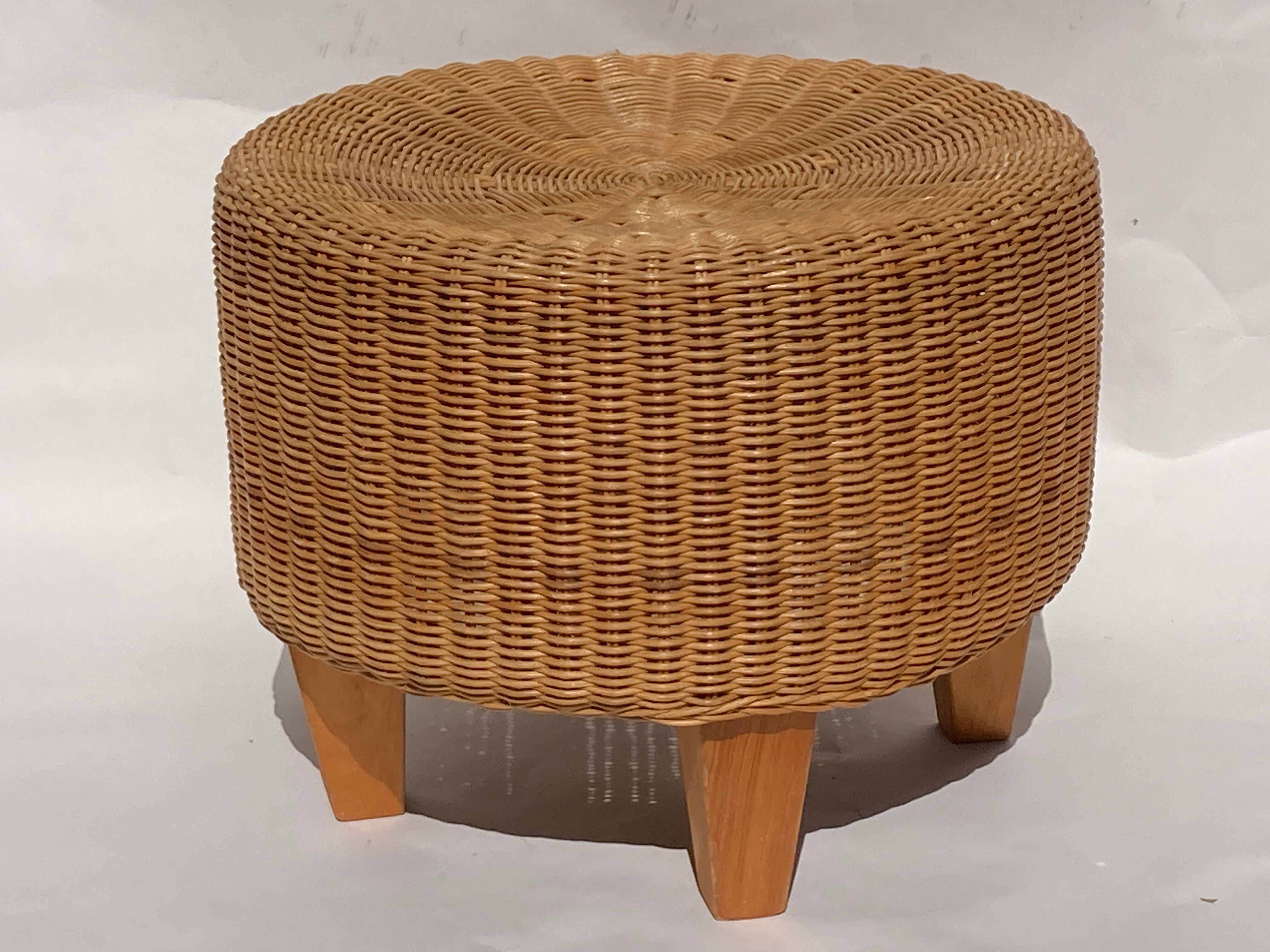 Vintage dutch rattan round stool 1980