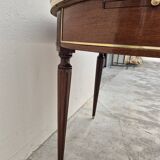 Louis XVI style mahogany bouillotte table in marquetry and bronze