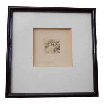 Miniature etching, bertheleme 1983: old village of lothay finistère bretagne 29 signed numbered
