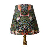 William Morris style lampshade, birds, strawberries, flowers.