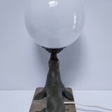 art deco seal lamp marble opaline metal