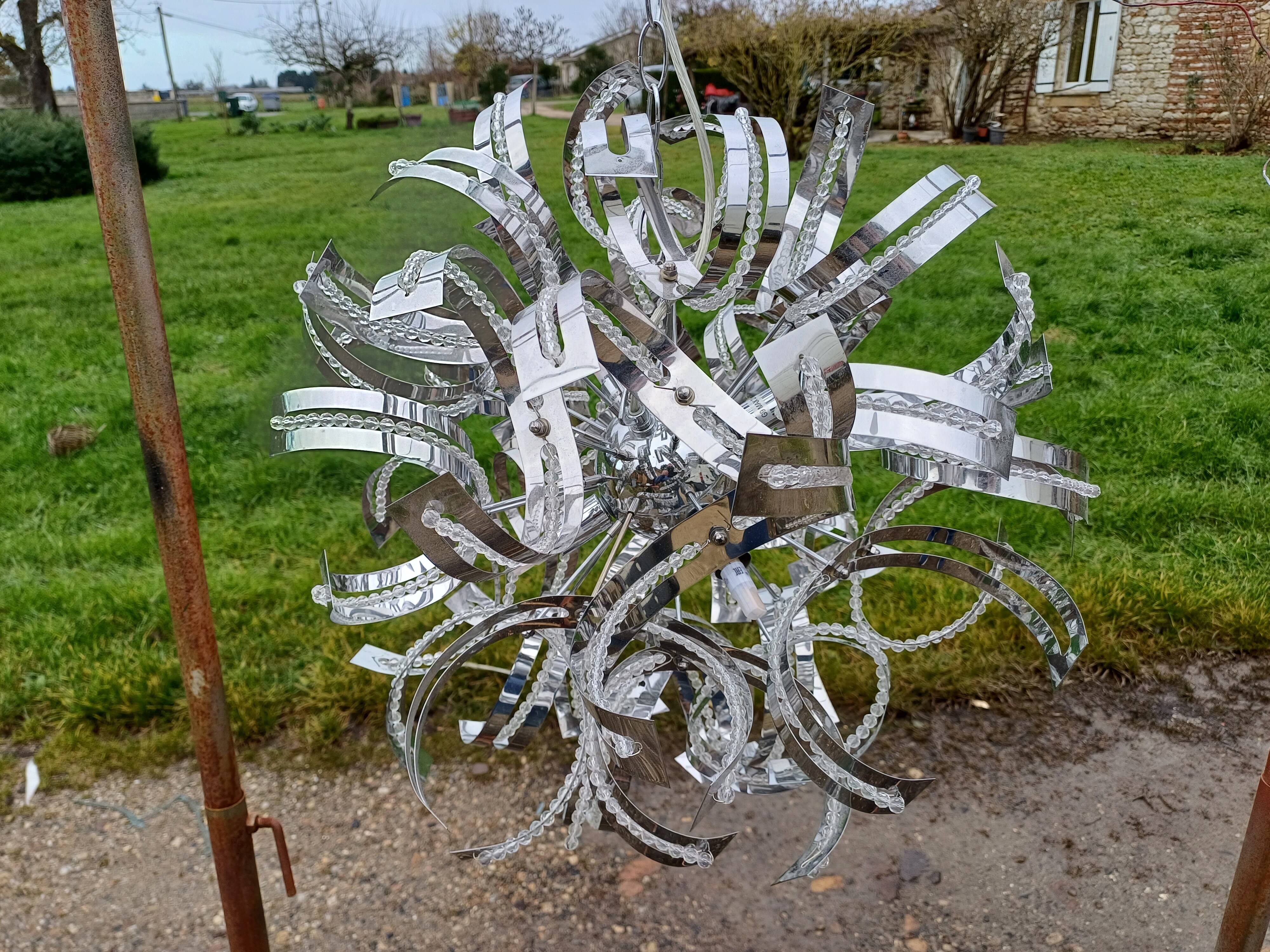 Vintage Chrome Metal Chandelier