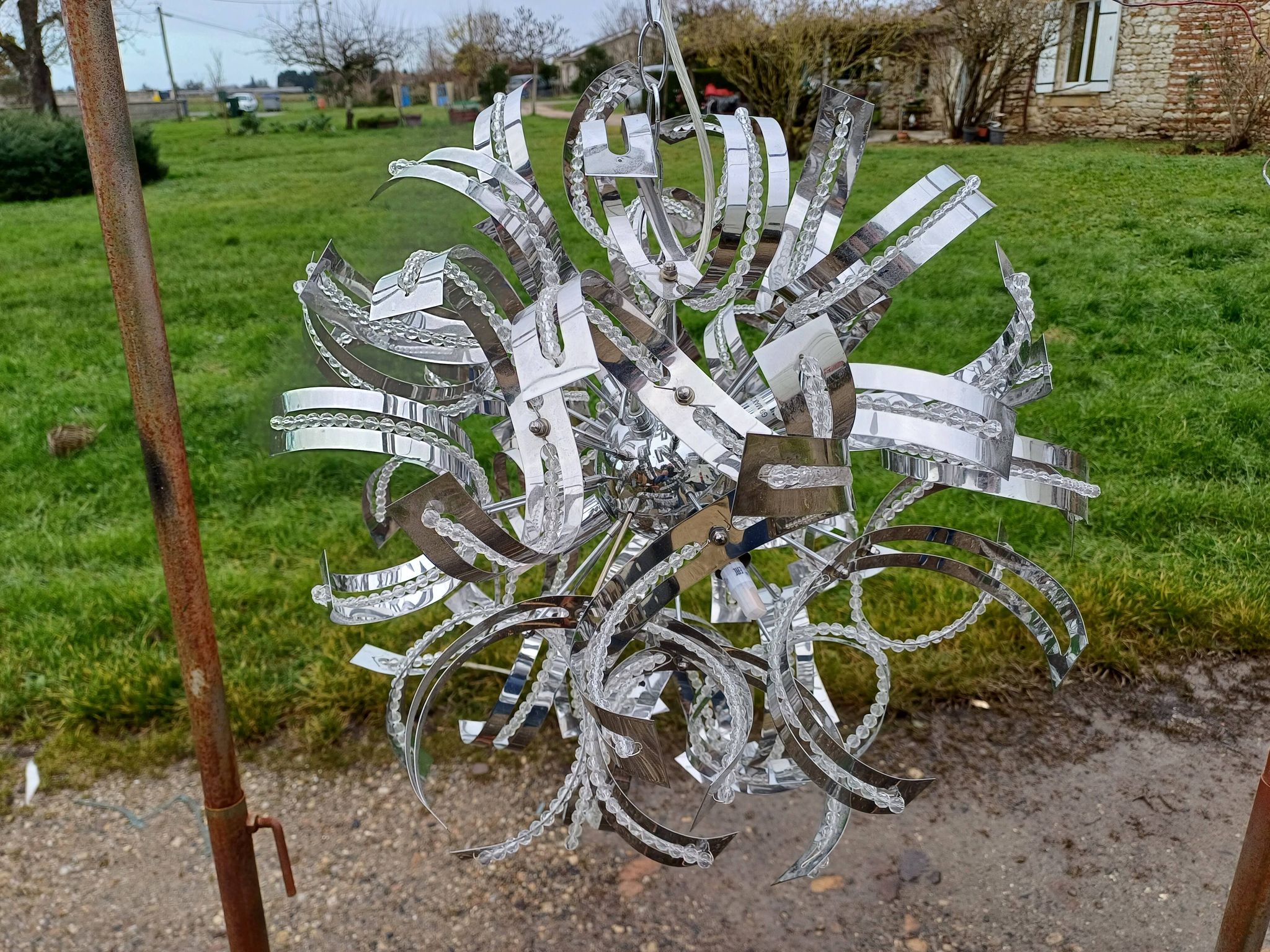 Vintage Chrome Metal Chandelier