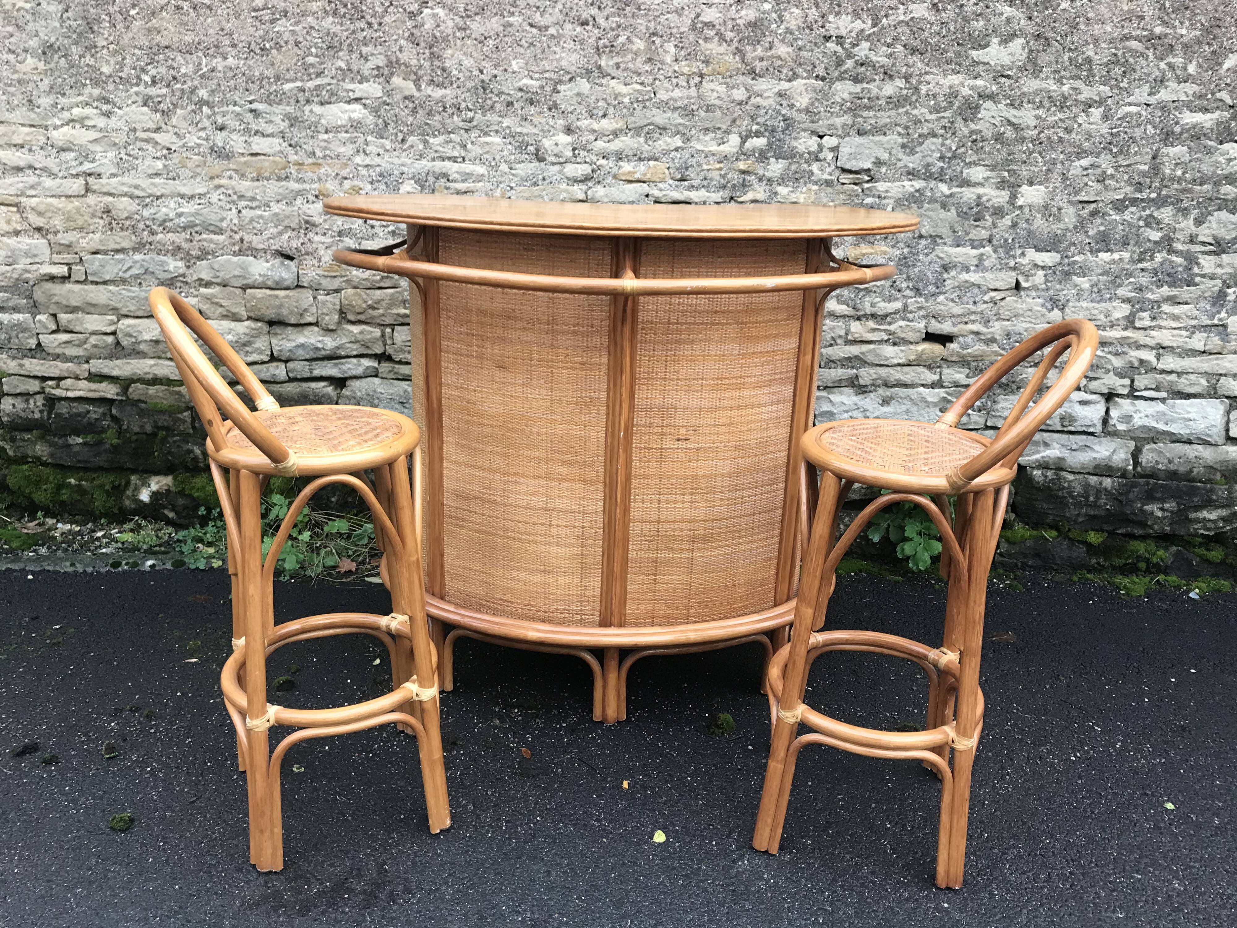 Rattan/bamboo bar and stools